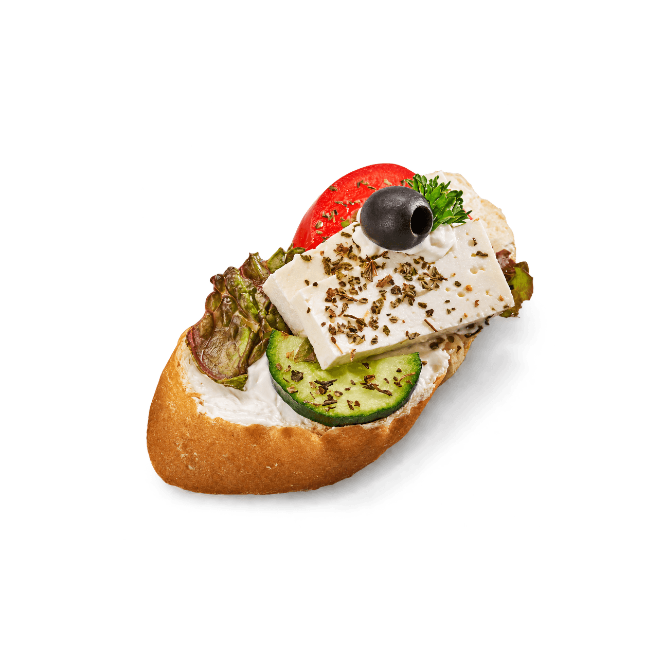 Mini chlebíček s balkánským sýrem a olivou