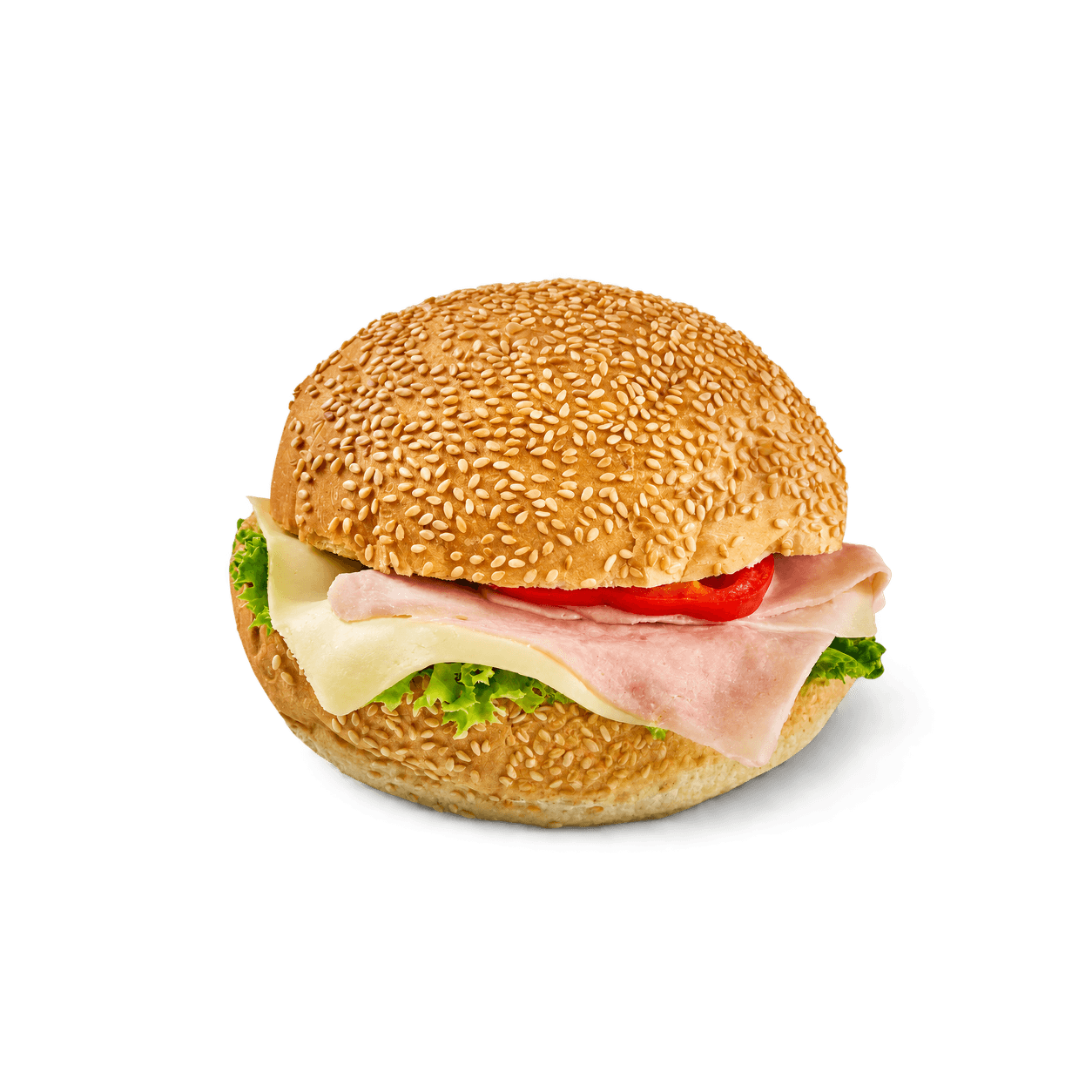 Sezamová bulka se šunkou a sýrem