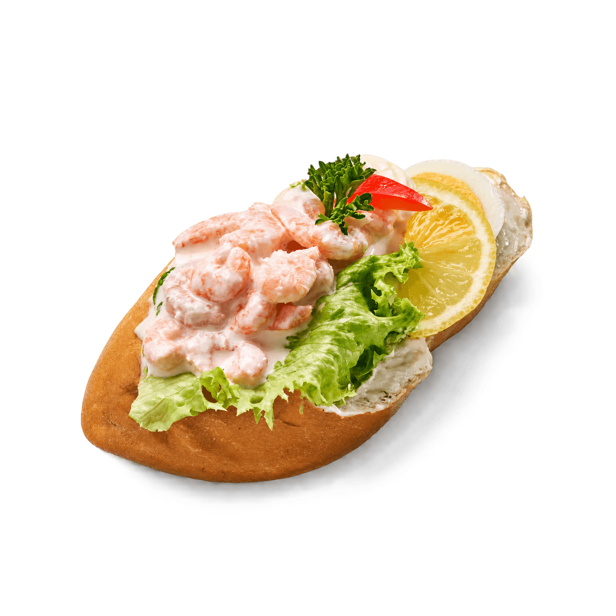 Chlebíček s krevetovým salátem
