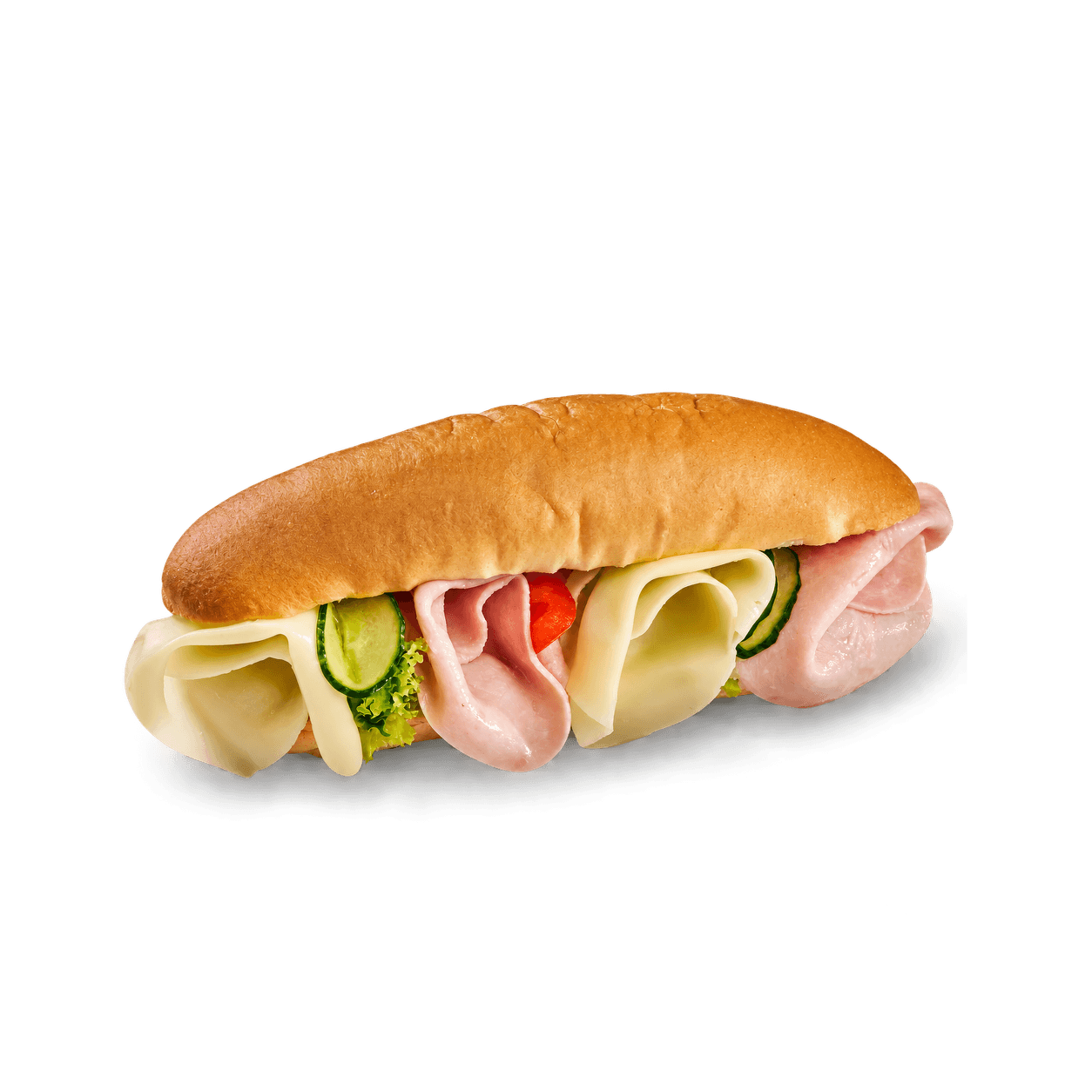 Malá světlá bagetka se šunkou a sýrem