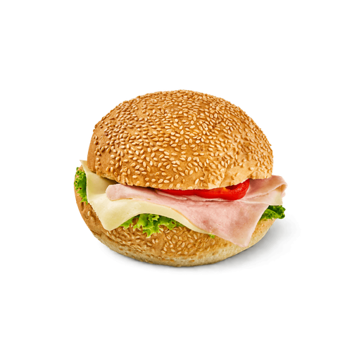 Sezamová bulka se šunkou a sýrem